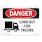 Signmission OSHA, Look Out For Trucks, 24in X 18in Rigid Plastic, 18" W, 24" L, Landscape, OS-DS-P-1824-L-1442 OS-DS-P-1824-L-1442 - alternate 1